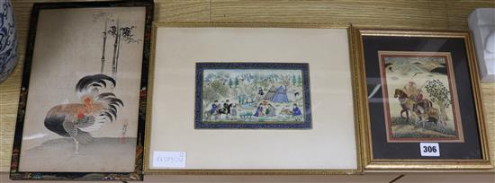 Persian School, watercolour and gouache on silk, horse riders in a landscape, 5.75 x 4.25in., an early 20th century